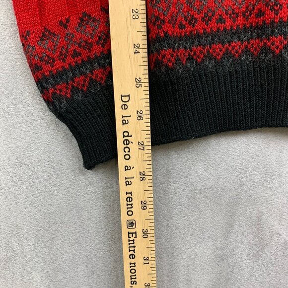 Vintage Wolsey Mens Sweater Large Red Black Fair Isle Cable Knit Ski Wool Italy - Picture 7 of 8